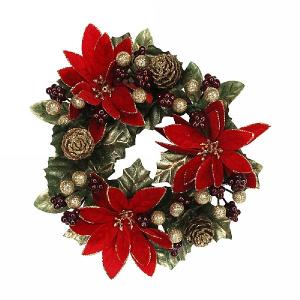 Gisela Graham Poinsetta Leaf & Berry Candle Ring Large