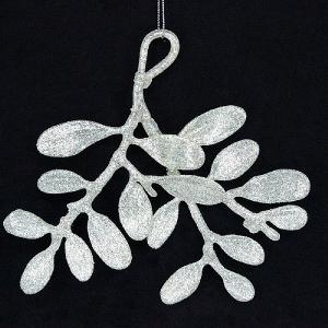 Gisela Graham Pale Silver Glitter Mistletoe Branch Decoration