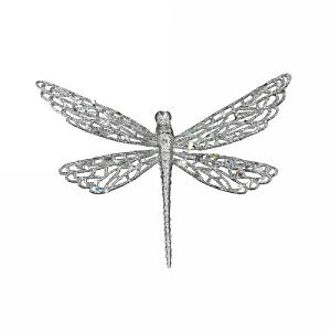 Gisela Graham Silver Glitter Dragonfly on Clip Tree Decoration