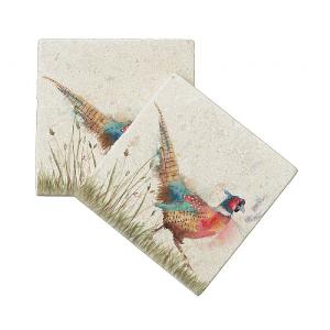 Kate of Kensington Pheasant in Grass Marble Coasters (Set of 2)