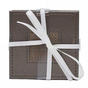 Faux Leather Coasters Gun/Fawn Pane Reversible 10x10cm