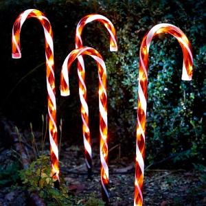 Set of 4 Red Candy Cane Path Lights 62cm