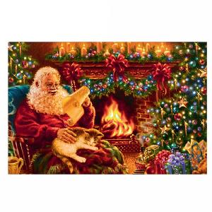 Santa By The Fire Place Pre Lit LED Canvas 60x40cm