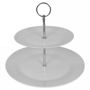 2 Tier White Porcelain Cake Stand - 19x27cm