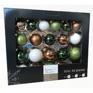 Box of 42 Green Assorted Baubles - Matt, Glitter & Shiny