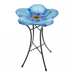 Gardman Decorative Forget Me Not Blue Flower Glass Bird Bath