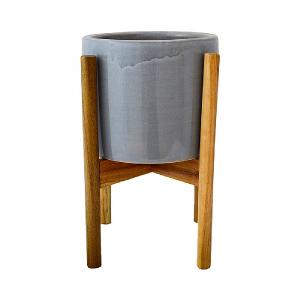 Ivyline Anzio Warm Grey Pot Cover with Wooden Stand
