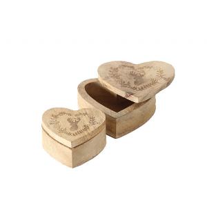 Mango Wood Stag Heart Shaped Trinket Box (Various Sizes)